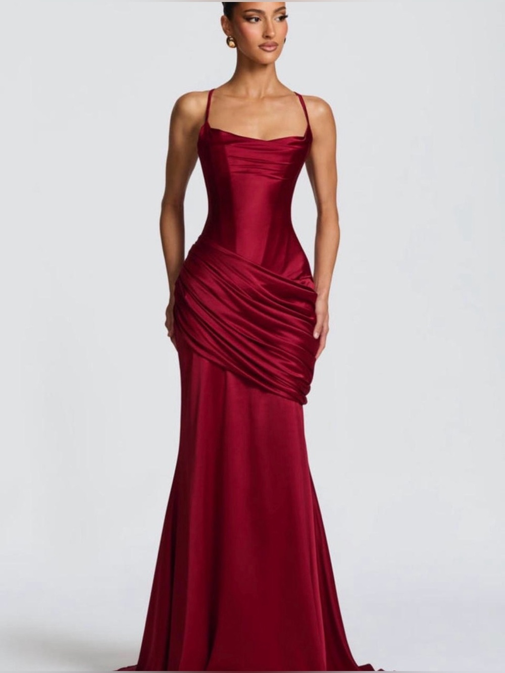 BabyBoo Fashion - Connie Dress - Satin Burgundy with Draped Waist Corset. #PROM